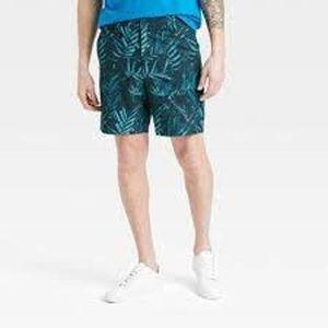 All In Motion 7” Blue with Palm Leaves Hybrid Shorts Men’s Small